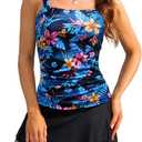Womens Two Piece Tankini Bathing Suits with Skirt Tummy Control Swimsuits Ladies Swimwear (Small, Blue Floral)