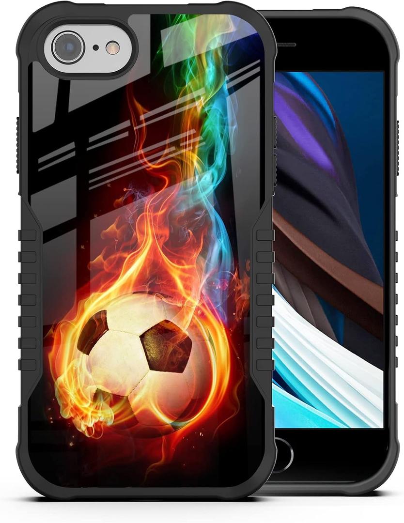 LANJINDENG for iPhone SE 2022/2020/7/8 Case for Men Boys, Soccer Sports Design Shockproof Anti-Scratch Drop Soft TPU Bumper Hard PC Back Protection Case for iPhone SE 3rd/2nd Gen/7/8/6