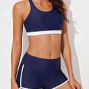 Aleumdr Womens Athletic 3 Piece Tankini Swimsuits with Shorts Swim Tank Tops with Sports Bra and Boyshorts Bathing Suits (XX-Large, Navy Blue)