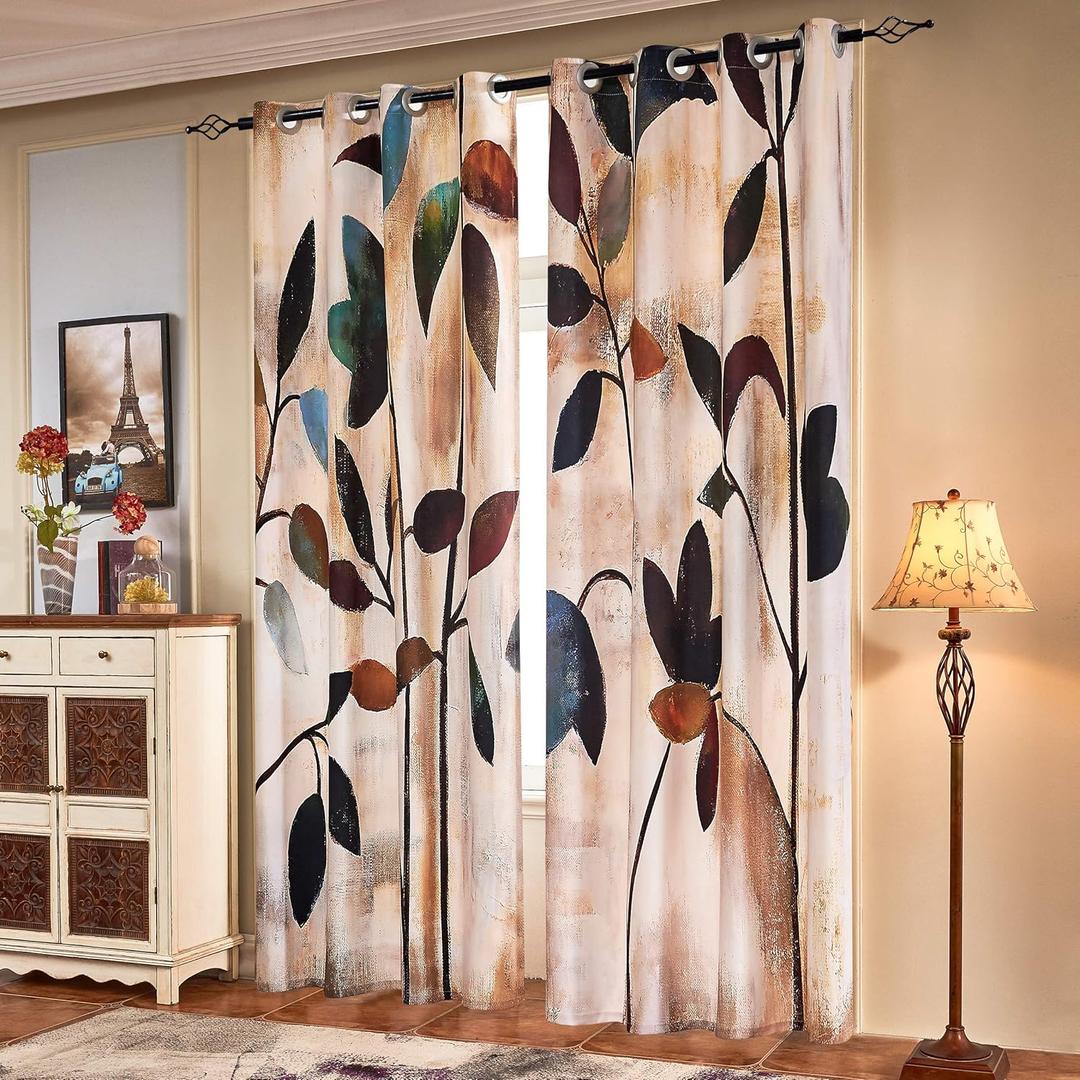 SUBRTEX Printed Curtains Room Darkening for Bedroom Living Room Kids Room Dining Room Valance Colorful Window Drapes 2 Panel Set (52'' x 95'', Brown) (52"W x 94.9"L (Pack of 2), Brown)