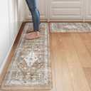 Collive Farmhouse Anti Fatigue Kitchen Mat, Cushioned Kitchen Rug Sets of 2 Waterproof Non Slip Kitchen Floor Mats Ergonomic Comfort Standing Mat for Laundry, Office, Sink, Desk, Cream/Brown (17.3"x59"+17.3"x30"--0.47 inches)