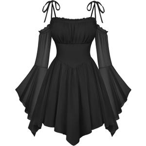 Scarlet Darkness Womens Renaissance Fairy Dress A Line Boho Off Shoulder Corset Dress with Pockets