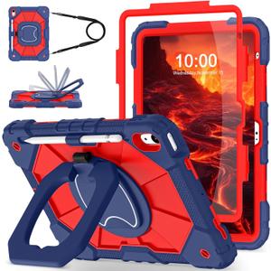 WESOROL Case for iPad (A16) 11th 2025 (11-inch) /iPad 10th Generation 2022(10.9 inch),Military Grade Shockproof Cover for i Pad 11/10 Gen with Rotating Stand Screen Protector Pencil Holder,Navy Red