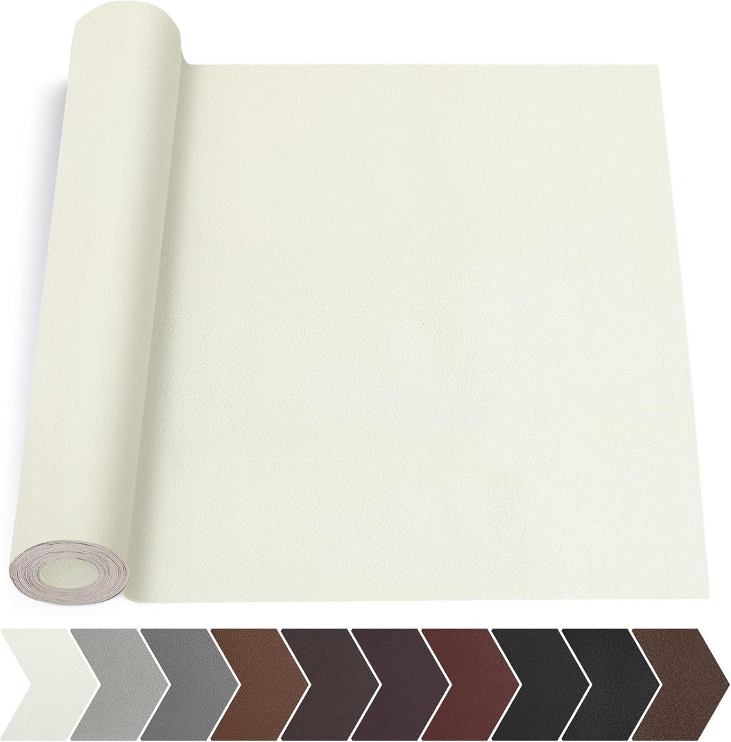 Leather Repair Tape, 17 X 79 in Leather Repair Kit for Furniture, Self Adhesive Repairing Patch Large Vinyl Patch Tape for Sofa, Car Interior, Couch, Car Interior, Car Seats(Beige White/Cream)