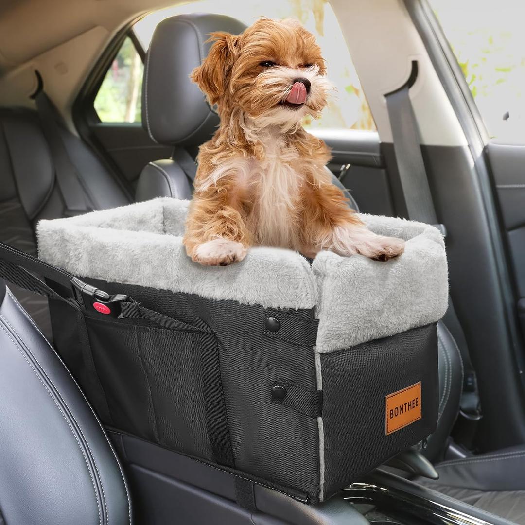 Center Console Dog Car Seat for Small Dogs,Washable Foldable Console Booster Seat for Puppy Car Seat with Safe Protection Hooks Adjustable Straps and Storage Pocket Pet Up to15lbs