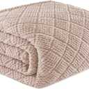 Whale Flotilla Fuzzy Fleece King Size Blanket for Bed, Soft Fluffy Jacquard Waffle Blankets for All Season, Lightweight and Warm, 90x104 Inch, Camel