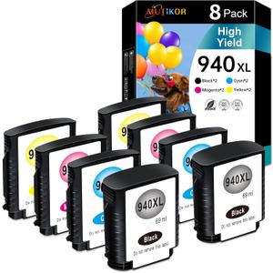940XL Ink Cartridge Compatible for HP 940 940XL 4906AN 4907AN 4908AN 4909AN Ink Cartridge for Officejet Pro 8000 8500 8500A 8500A Plus Printer (8-Pack 2Black 2Cyan 2Magenta 2Yellow)
