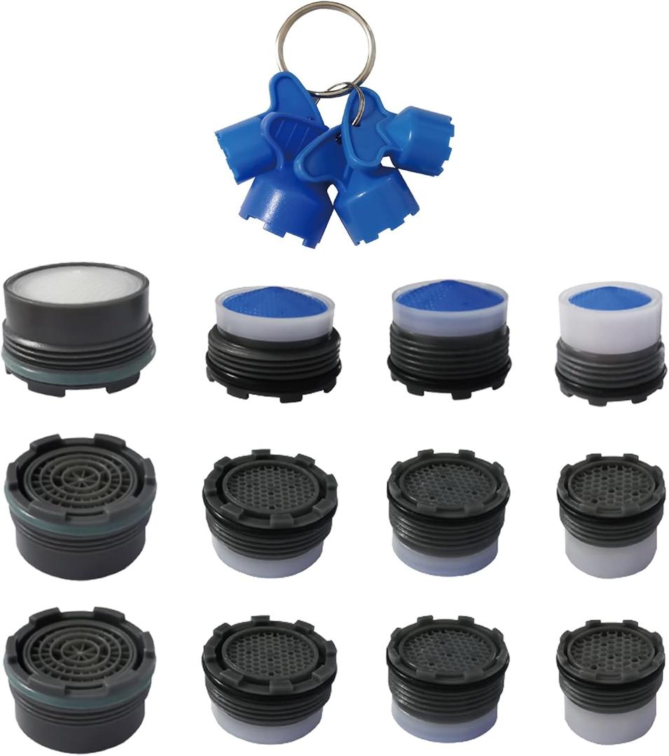 iFealClear 12 Pieces Faucet Sink Aerators with 4 Pieces Removal Wrench Tool, Water Saving Flow Restrictor Set Replacement Part, for Bathroom or Kitchen Sink, Male Threads 16.5 18.5 21.5 24