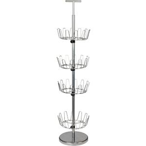 Household Essentials 4-Tier Revolving Shoe Tree, Heavy-Duty Steel with Stabilized Base, Holds 24 Pairs of Shoes, Great for Most Styles, Chromelike Finish (Silver)