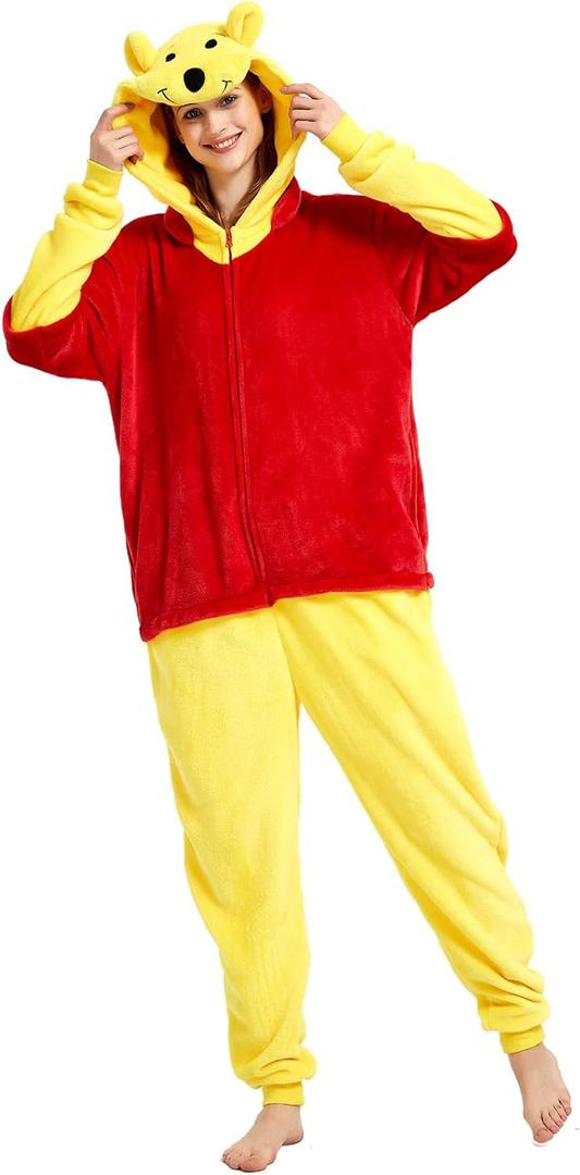 Snug Fit Adult Unisex Onesie Cosplay CostumeOne Piece Pajama Halloween Homewear Suit for Women and Men (Yellow Bear) XL