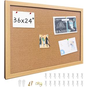 Cork Bulletin Board, 36x24 Inches Hanging Cork Board Wooden Framed with Pins for Wall, Dorm Room, Office, Home Decor  Natural Cork & Black Frame (Crude)