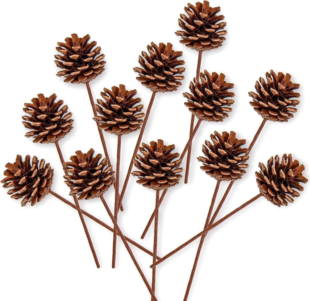 Whaline Christmas Natural Pine Cones 12 Pieces Pinecone Picks Christmas Tree Ornament Holiday Centerpiece for Xmas Tree Garland Wreath Home Party Decor Supplies, 1.8 Inch