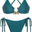 ZAFUL Women's Cutout Bikini Criss Cross Textured Metal High Leg Bikini Sets Cheeky Swimswear Two Piece Swimsuit, Size: M