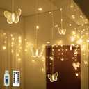 Butterfly Curtain Lights 13ft 96 LED fairy lights 8 Modes with Remote, Hanging Butterfly String Lights for Room Girls Bedroom Garden Ceiling Wall Party Wedding Christmas Decoration(Warm White)