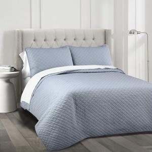 Lush Decor Ava Quilt Diamond Pattern Solid 3 Piece Oversized Bedding Blanket Bedspread Set - King - Blue