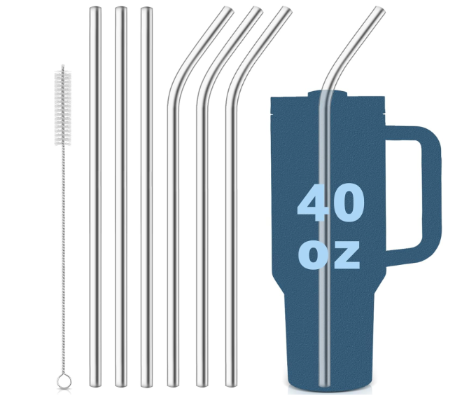 for Stanley Quencher 40oz Tumbler 6x Metal Stainless Steel Straws, 12inch Replacement Extra Long/Tall Straws for Stanley Cup 40oz Drinking Reusable Accessories (3x Straight & 3x Bent)