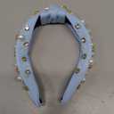 WantGor Pearl Knotted Headband, Women Rhinestone Embellished Hairband Elegant Wide Top Knot Bride Headbands Headpieces Party Fashion Elegant Ladies Hair Band Hair Hoop Accessories (Light Blue)