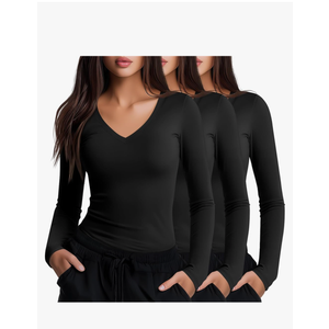 Neer 3 Pack Women Long Sleeve Underscrubs Shirt V Neck Slim Fitted Scrub Undershirts Comfort Nurse Fall Layering Tees Tops, Size XL
