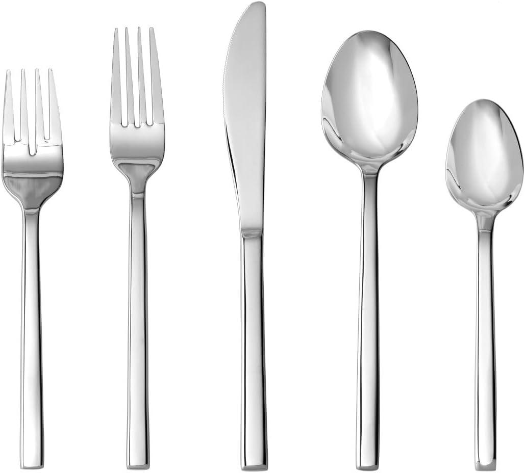 FORTESSA Arezzo 18/10 Stainless Steel Flatware, 20 Piece Place Setting With Table Knives, Forks and Spoons (Service For 4), Dishwasher Safe, Polished