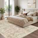 Madane 5x7 Area Rugs for Living Room, Washable Vintage Neutral Rug with Non-Slip Backing, Soft Floral Print Throw Rugs Floor Low Pile Carpet for Bedroom Dining Room Farmhouse (5 x 7, Beige/Brown)