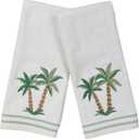 Tropical Bathroom Hand Towels- Set of 2 100% Cotton White Embroidered Palm Tree Hand Bath Towels- 16 x 25 Bath & Kitchen Decor