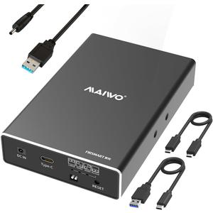 MAIWO Hard Drive RAID Enclosure Dual Bay for 2.5 Inch SATA SSD HDD, USB 3.1 GEN 2 10Gbps with UASP, RAID 0/1/JBOD/PM, 16TB Capacity, External Hard Drive Reader Case Aluminum