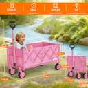35" L Extra Long Wagons Carts Foldable, 360LBS Heavy Duty Collapsible Wagon with Wheels, Folding Wagon Portable Utility Cart for Groceries, Shopping, Camping, Sports