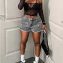 Floerns Women's Hollow Out Mesh Long Sleeve Crop Tops Off The Shoulder Y2k T Shirts (Black)