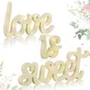 3 Pcs Love Is Sweet Table Decor Wooden Love Is Sweet Sign LED Hollow Sign for Dessert Freestanding Letter Shelf Rustic Wedding Bridal Shower Engagement Bachelorette Party Decor(Beige)