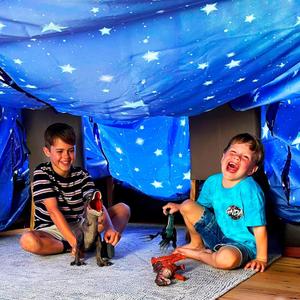 Molcey Blanket Fort Building Kit for Kids 4-8 8-12+ - Make a Portable Playhouse, Play Tent. Build a Fort Making Kit/Builder Blankets - Ultimate Indoor/Outdoor Play for Girls/Boys Toys Age 3-12 (Blue)