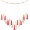 DrCor Handmade Boho Macrame Wall Hanging - Blush Pink Tassels with Rose Gold Accents for Nursery, Classroom, Wedding, Living Room, Baby Shower, Back to School Decor