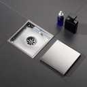 6 Inch Brushed Nickel Square Shower Floor Drain, with Removable Grille Cover Tile Insert Hidden Form, SUS304 Stainless Steel