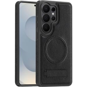 Lunivop Compatible with Samsung Galaxy S26 Ultra Case PU Leather [Compatible with Magsafe Wireless Charging] Magnetic Cover Stand Funda Rugged Best Phone Case Black for S26 Ultra 6.9 inch