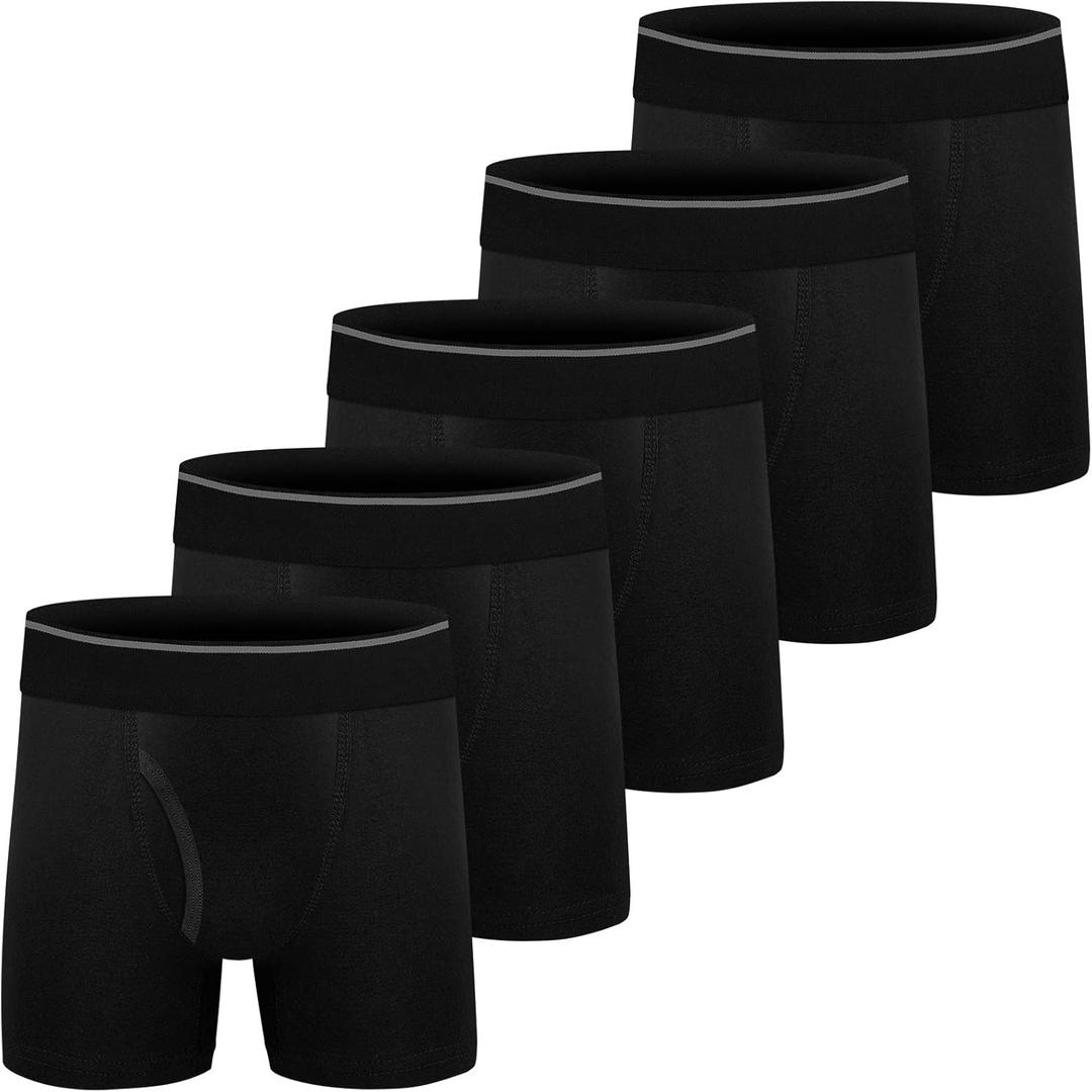 Boys Cotton Boxer Briefs Underwear Mesh Performance Sport Boxer Briefs for Big Boy with Fly 5 Pack
