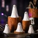 Amyhill 5 Pcs Halloween Ghost Figurine Resin Ghost Sculpture Statue Cute Halloween Decorations Spooky Tiered Tray Decor for Indoor Home Table Centerpieces Party Kitchen Tabletop Shelf(Fresh,White)