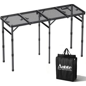 Anbte 4-Fold Grill Table, 3 Adjustable Height Max 27.5", 46" X 16", Black, 45.67"L x 16"W x 27.5"H