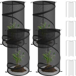 4 Pcs Pop up Plant Covers from Animals, 22.8" x12.6"Round Foldable Plant Covers, Garden Plant Protectors with Stakes for Outdoor Plants (Black)