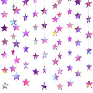 Patelai Glitter Star Garland Banner 2026 New Years Decor 130 Feet Star Hanging Banner Twinkle Backdrop for Birthday Classroom Wedding Christmas Party Supplies(Iridescent Purple)
