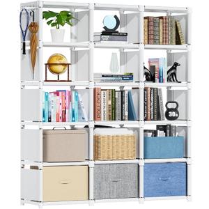 Mavivegue Bookshelf,15 Cube Storage Organizer,Book Shelf Organizer,Tall Bookcase Shelf,Book Cases/Shelves, White