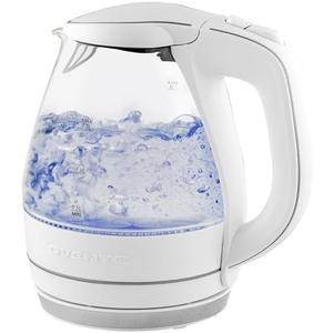 OVENTE Electric Kettle, 1.5L Borosilicate Glass Countertop Water Heater and Boiler for Coffee or Tea, BPA-Free, Auto Shut-Off, Boil-Dry Protection, Removable and Washable Spout Filter, White KG83W
