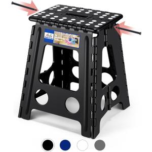 ACKO Folding Step Stool Foldable 16 Inch 400 lbs Capacity, Plastic Stools for Adults and Kids, Collapsible Stools for Kitchen, Stepping Stool with Handle, Black, 1 PC