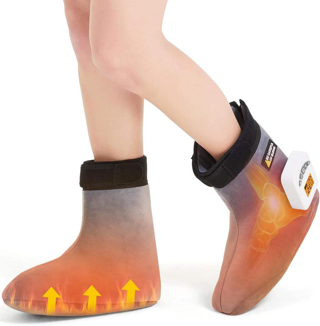 CAMECO 2-in-1 Cordless Foot Heating Pad & Massagers for Feet Neuropathy Pain Relief, 5000mAh 104-140 Heated Foot Warmers for Women Men, Rechargeable Vibration Heating Booties for Ankle Under Desk (Black/Gray)