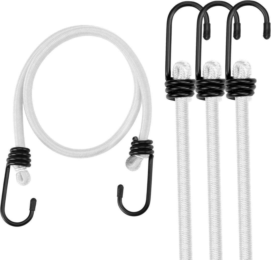 WORKPRO 24 Inch Bungee Cord with Hooks, 4 Pack Superior Rubber Heavy Duty Straps Strong Elastic Rope for Outdoor Tent, Luggage Rack, Camping, Cargo, RV, Bike, Transporting, Storage, White