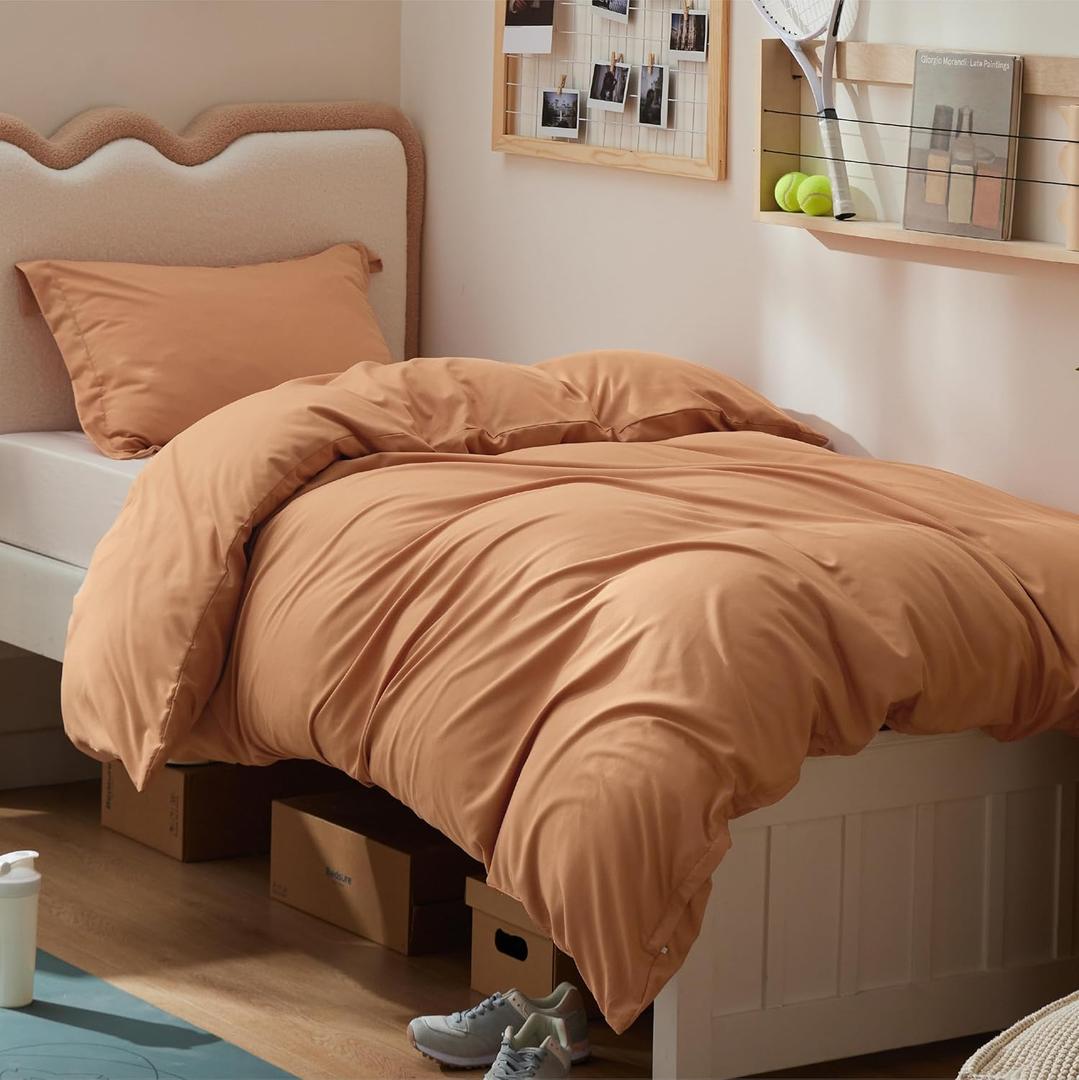 Bedsure Duvet Cover Twin/Twin XL Size - Soft Double Brushed Bedding Set for Kids & Adults, Zipper Closure, 2 Pieces, Includes 1 Duvet Cover (68"x90") & 1 Pillow Sham, NO Comforter, Burnt Orange