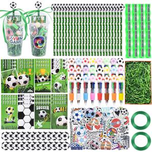 LiYiQ 247 Pcs Soccer Party Supplies Return Gifts for Party, Student Stationery Gifts from Teacher Rewards Prizes, Pencil Erasers Notebooks Stickers for Soccer Classroom Birthday