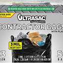 Ultrasac Contractor Trash Bags - (50 Pack/w Ties) - Heavy Duty 3 MIL Thick, 39" x 32", Shorter 33 Gallon Black Version - for Industrial, Commercial, Professional, Construction, Lawn, Leaf, and More