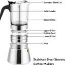 Geesta Premium Crystal Glass-Top Stovetop Espresso Moka Pot - 4/6/ 9 Cups Stainless Steel Coffee Maker- 360ml/12.7oz/9 cup (espresso cup=40ml)