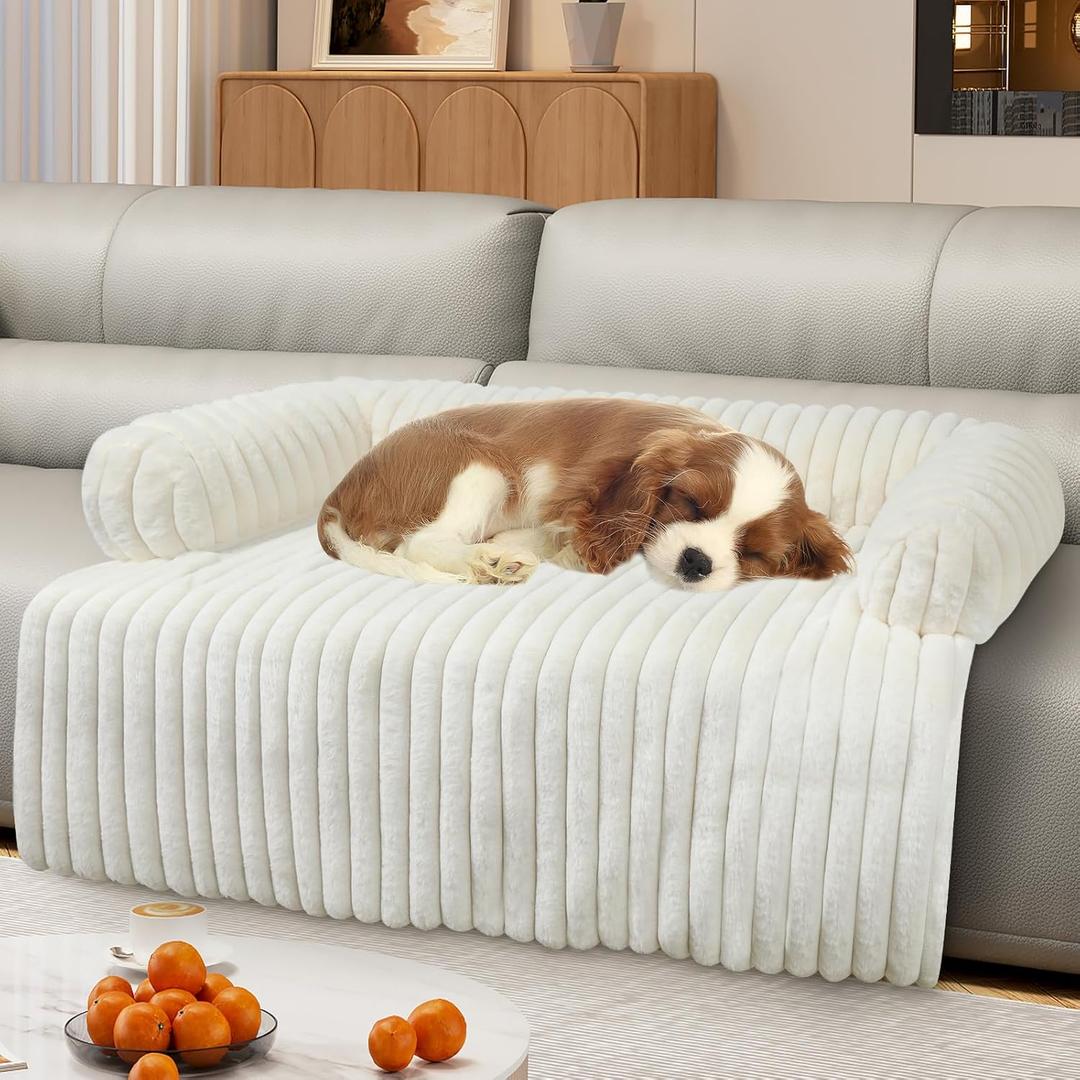Wn's Day Luxurious Dog Couch Bed, Washable Calming Dog Couch Cover, Removable Couch Protector for Dogs, Waterproof Sofa Bed, Pet Bed Mats for Couch, Pet Couch Covers for Sofa, White (Large(41*37*6 In))