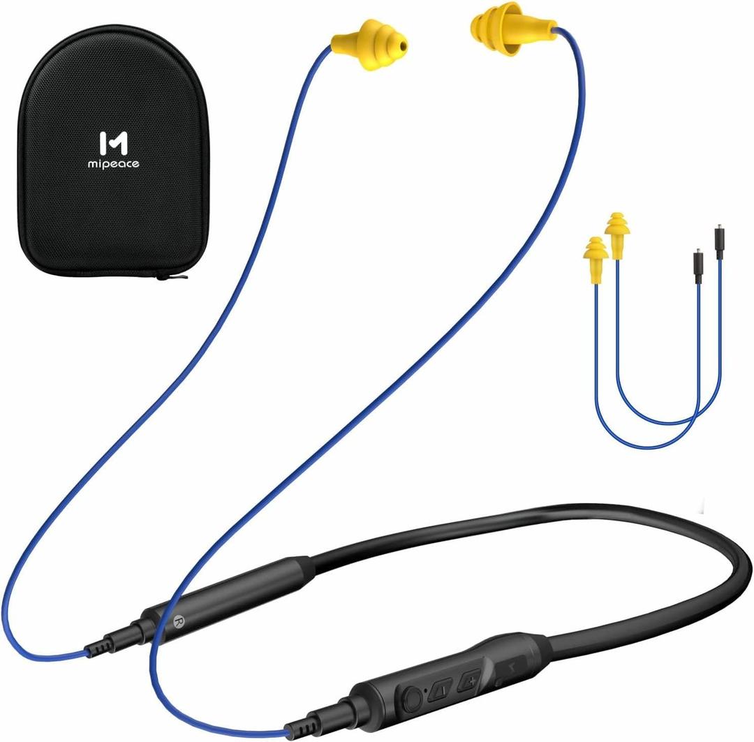 MIPEACE Bluetooth Earplug Headphones, Neckband Ear Protection Work earbuds-29db Noise Reduction Safety Headphones with Replacement Buds,19+Hour Battery for Lawn Mowing DIY(Blue)