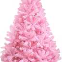 CCINEE 6ft Pink Artificial Christmas Tree, 700 Branch Tips Hinged Spruce with Metal Stands, Easy Assembly, for Xmas Holidy Home Party Decoration
